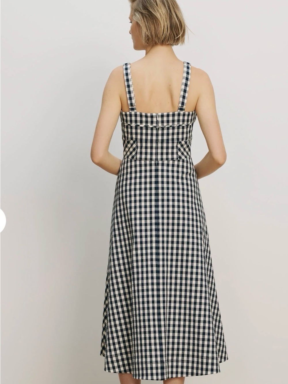 NWT! Veronica Beard Aila Gingham Square-Neck Midi Dress in Navy and White - Picture 3 of 12